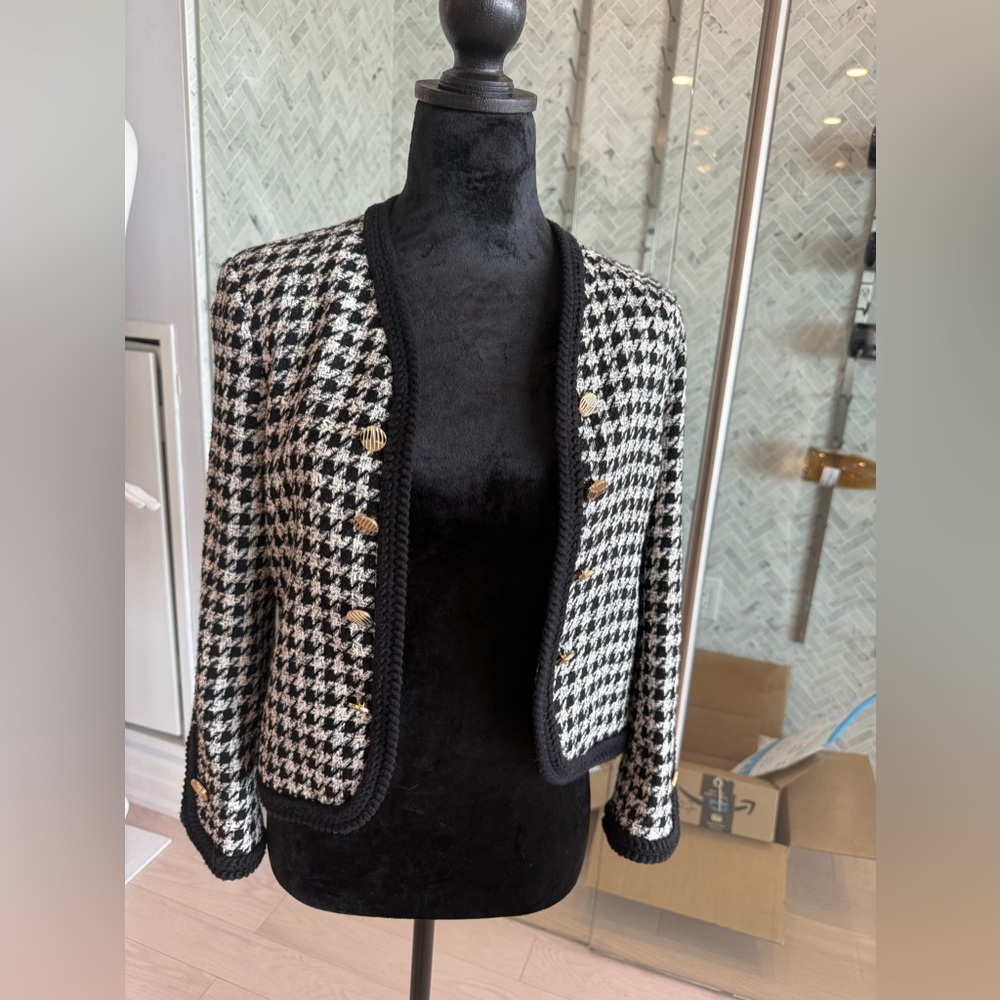 Zara Black and White Houndstooth Blazer XS
